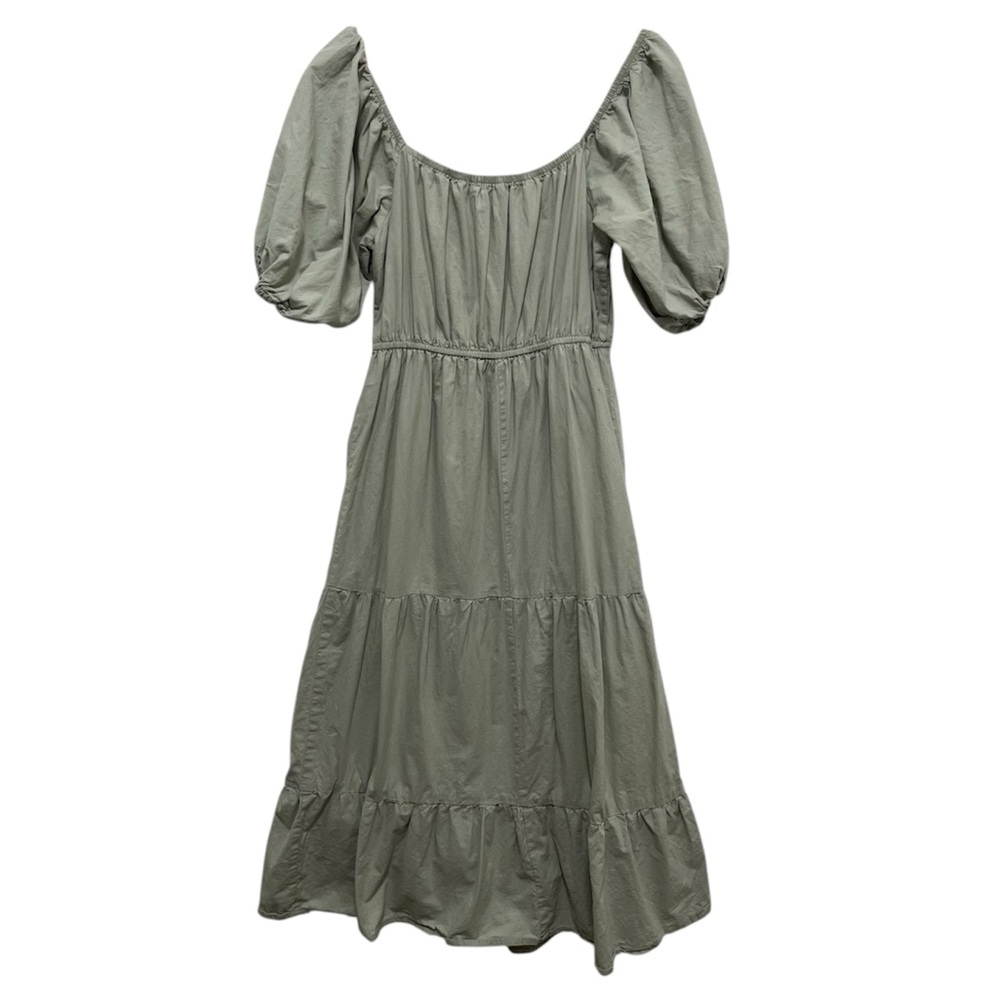 J CREW Puff Sleeve Tiered Maxi Dress Light Green Cotton Size Medium